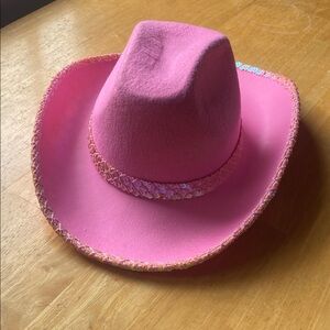 Pink Cowgirl Western wide brim sequins hat costume cap XL Adult one size